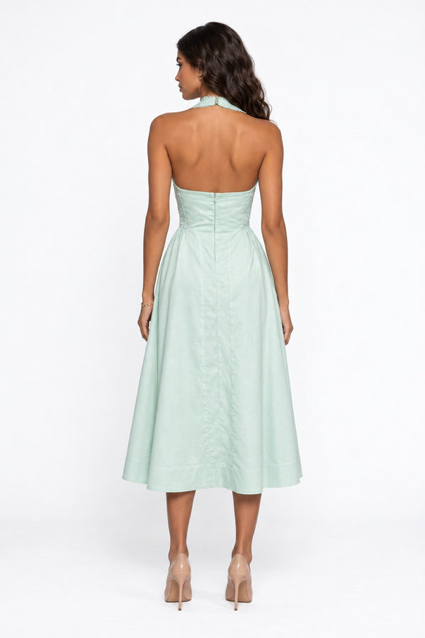 Halter Neck Lace Detail Midi Dress Mint