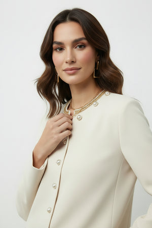 Gold Düğmeli Blazer & Bol Paça Pantolon Takım - görsel 5
