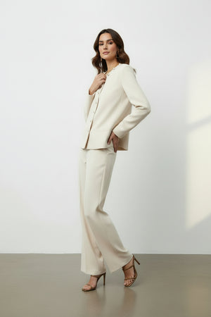 Gold Düğmeli Blazer & Bol Paça Pantolon Takım - görsel 6