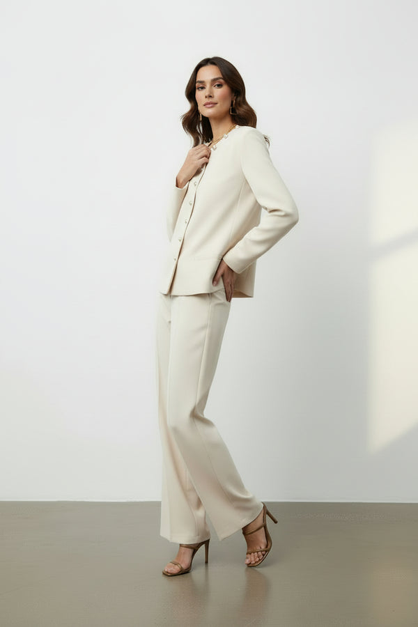 Gold Düğmeli Blazer & Bol Paça Pantolon Takım - görsel 6