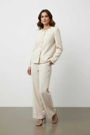 Gold Düğmeli Blazer & Bol Paça Pantolon Takım