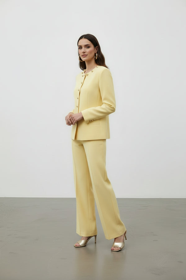 Gold Düğmeli Blazer & Bol Paça Pantolon Takım