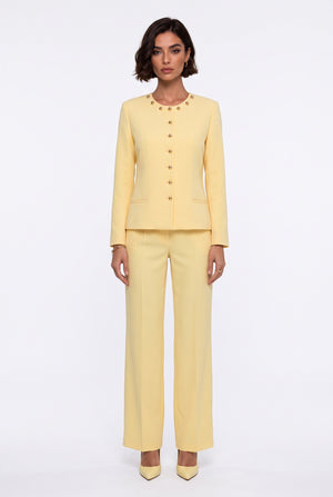 Gold Button Blazer & Wide Leg Trouser Set Yellow