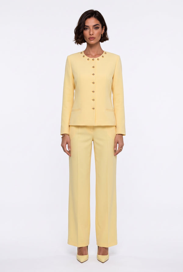 Gold Button Blazer & Wide Leg Trouser Set Yellow