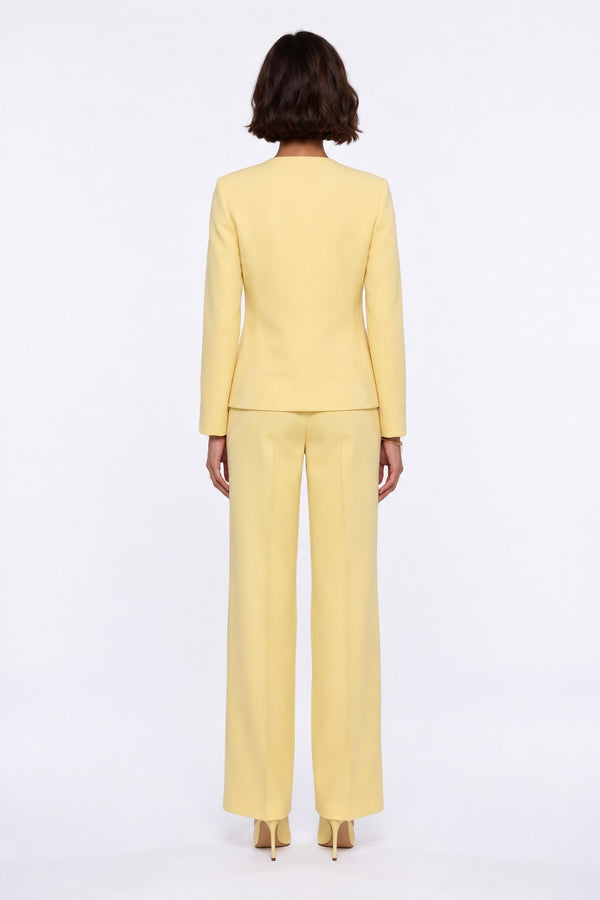 Gold Button Blazer & Wide Leg Trouser Set Yellow