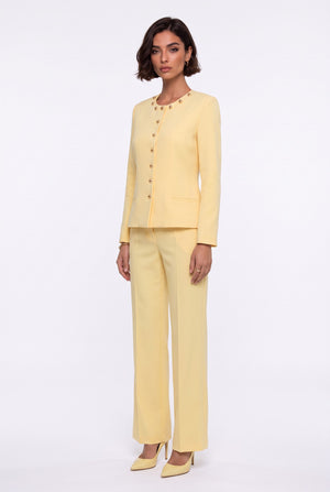 Gold Button Blazer & Wide Leg Trouser Set Yellow
