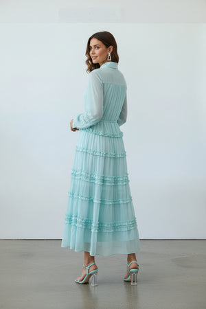 Kat Kat Fırfırlı Gömlek Yaka Midi Elbise - görsel 2