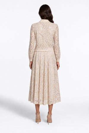 Embroidered Shirt and Skirt Set Beige