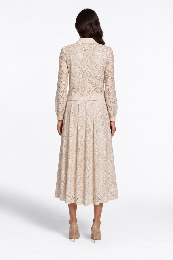 Embroidered Shirt and Skirt Set Beige
