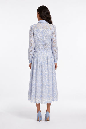 Embroidered Shirt and Skirt Set Blue