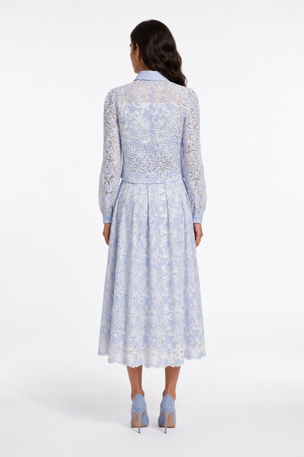 Embroidered Shirt and Skirt Set Blue