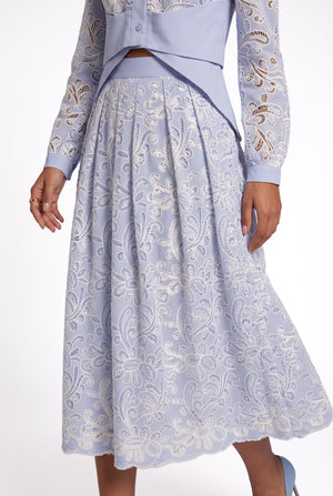 Embroidered Shirt and Skirt Set Blue