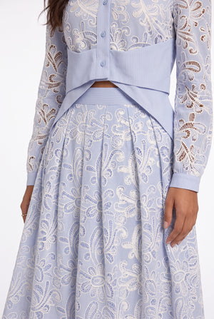 Embroidered Shirt and Skirt Set Blue