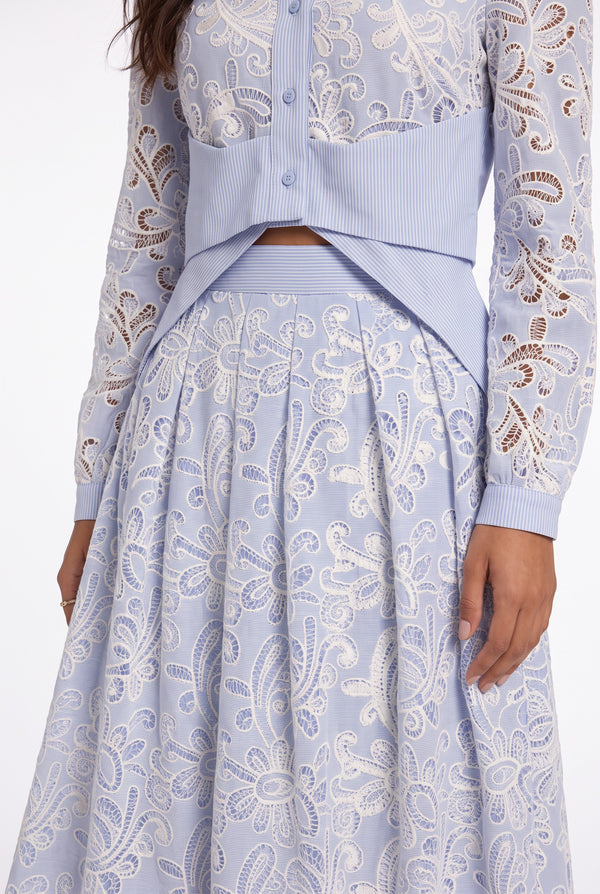 Embroidered Shirt and Skirt Set Blue