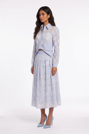 Embroidered Shirt and Skirt Set Blue