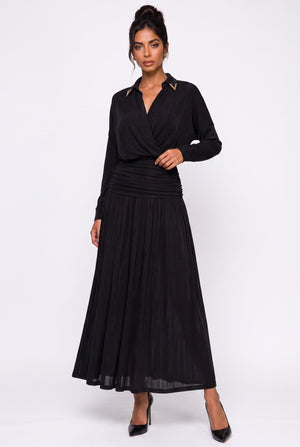Black Elastic Waist Flowy Maxi Dress