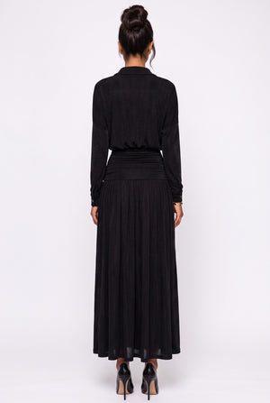 Black Elastic Waist Flowy Maxi Dress
