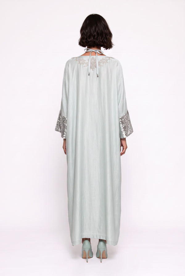Batwing Sleeve Sequin Embellished Long Evening Dress Mint
