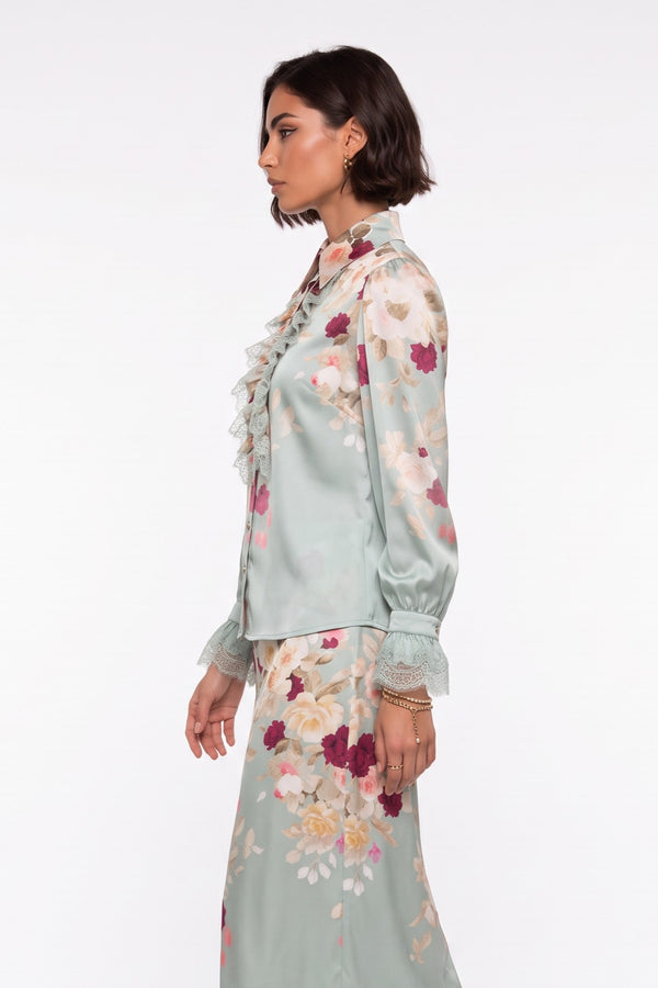 Mint Lace-Detailed Floral Pattern Set