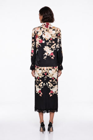 Lace Detailed Floral Print Set Black