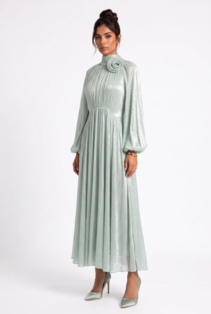 Midi Dress with Flower Brooch Detail - Mint