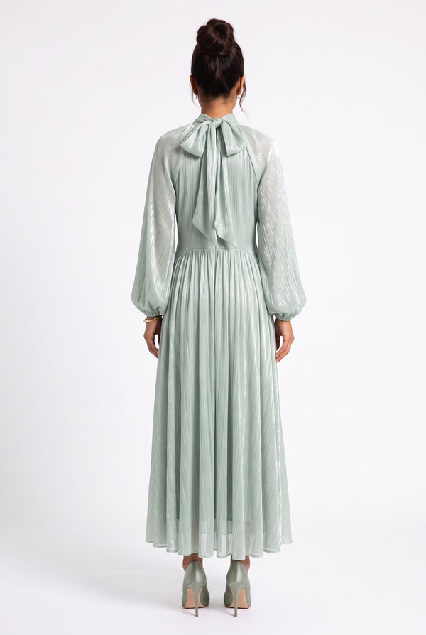 Midi Dress with Flower Brooch Detail - Mint