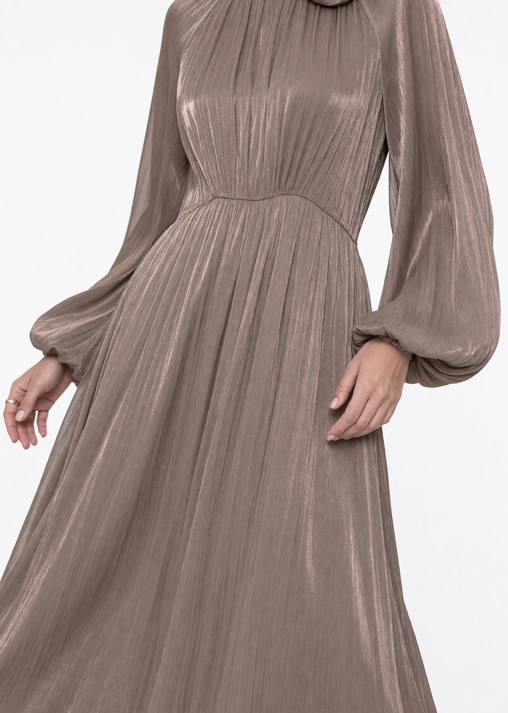 Flower Brooch Detail Midi Dress Mocha