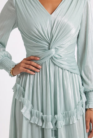 V-Neck Ruffle Detail Long Dress	Mint
