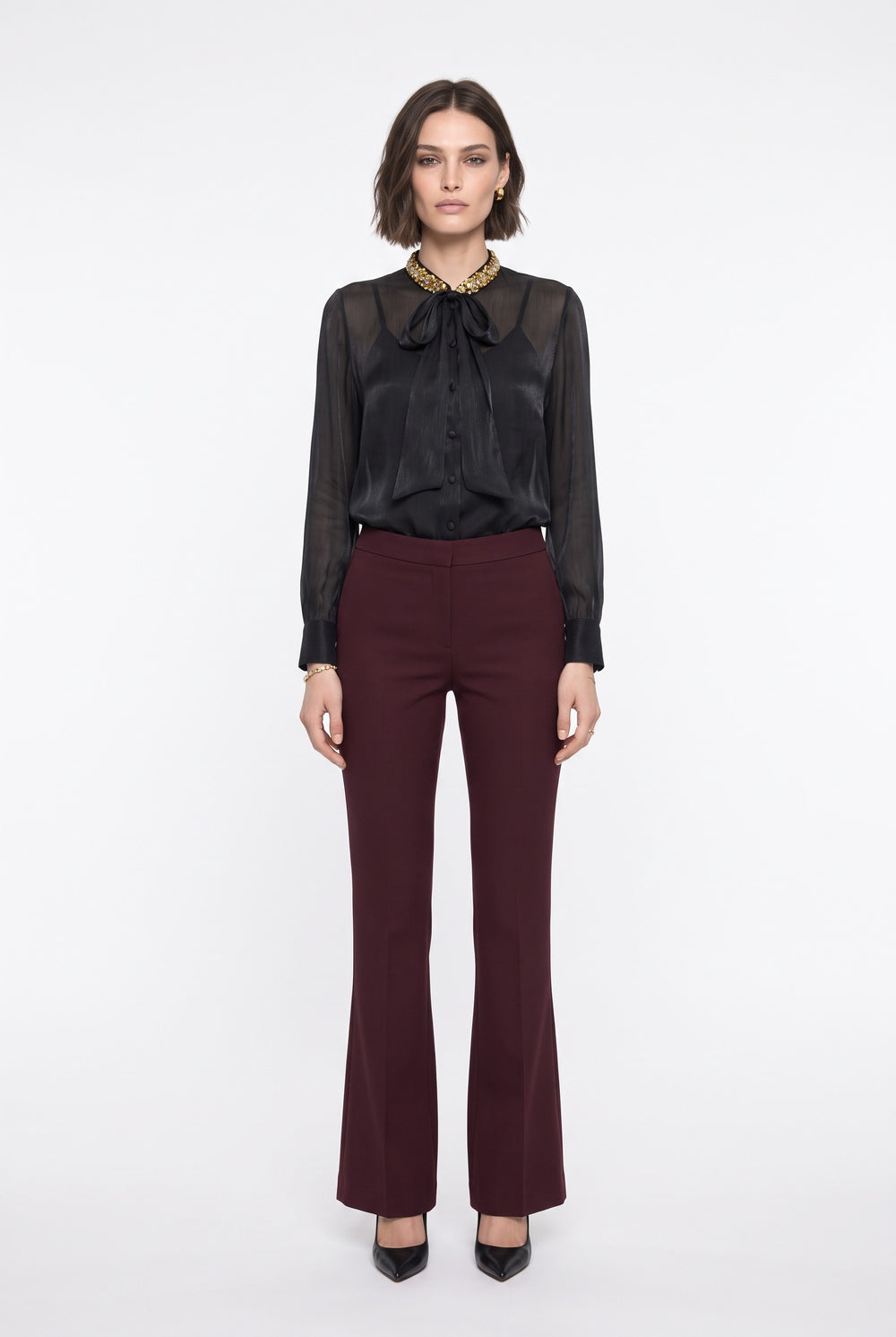 Bow Tie Collar Shirt with Stone Accessories Black
