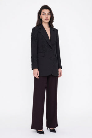 Üç Boyutlu Çiçek Aplikeli Blazer Ceket Siyah