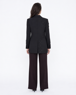 Üç Boyutlu Çiçek Aplikeli Blazer Ceket Siyah