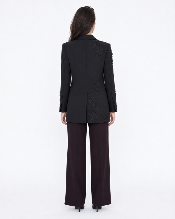 Üç Boyutlu Çiçek Aplikeli Blazer Ceket Siyah