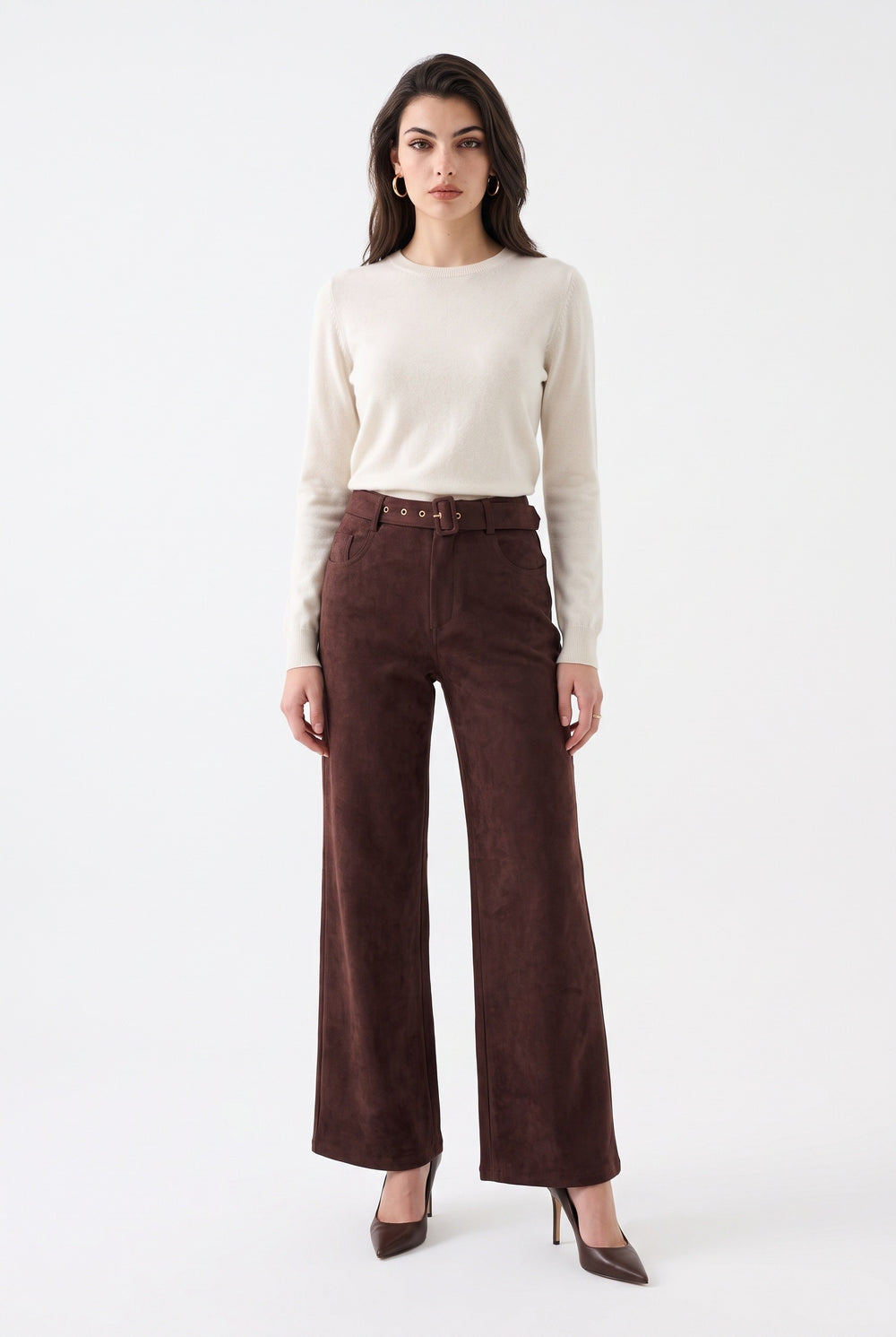 Kemerli Süet Pantolon Bordo