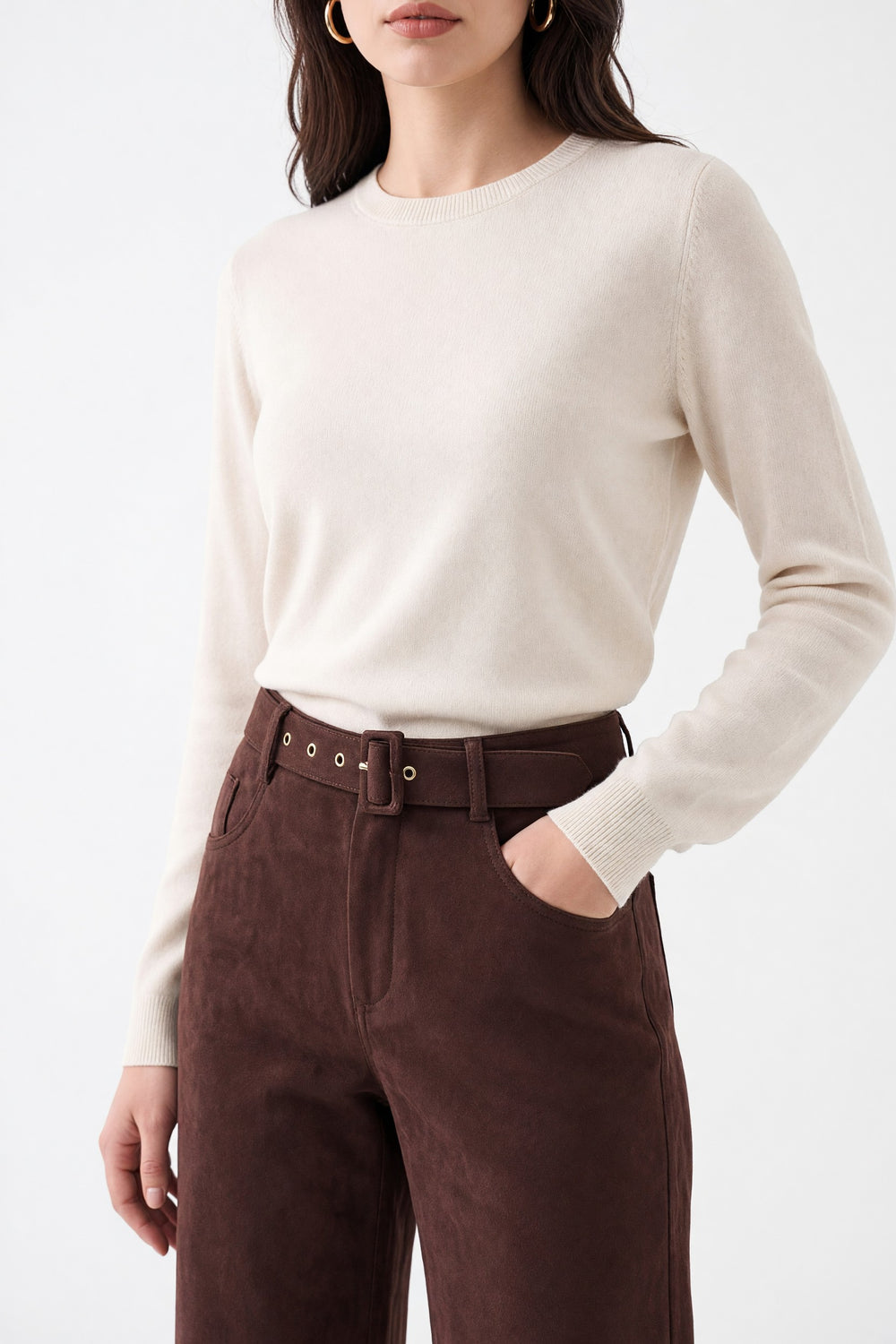 Kemerli Süet Pantolon Bordo