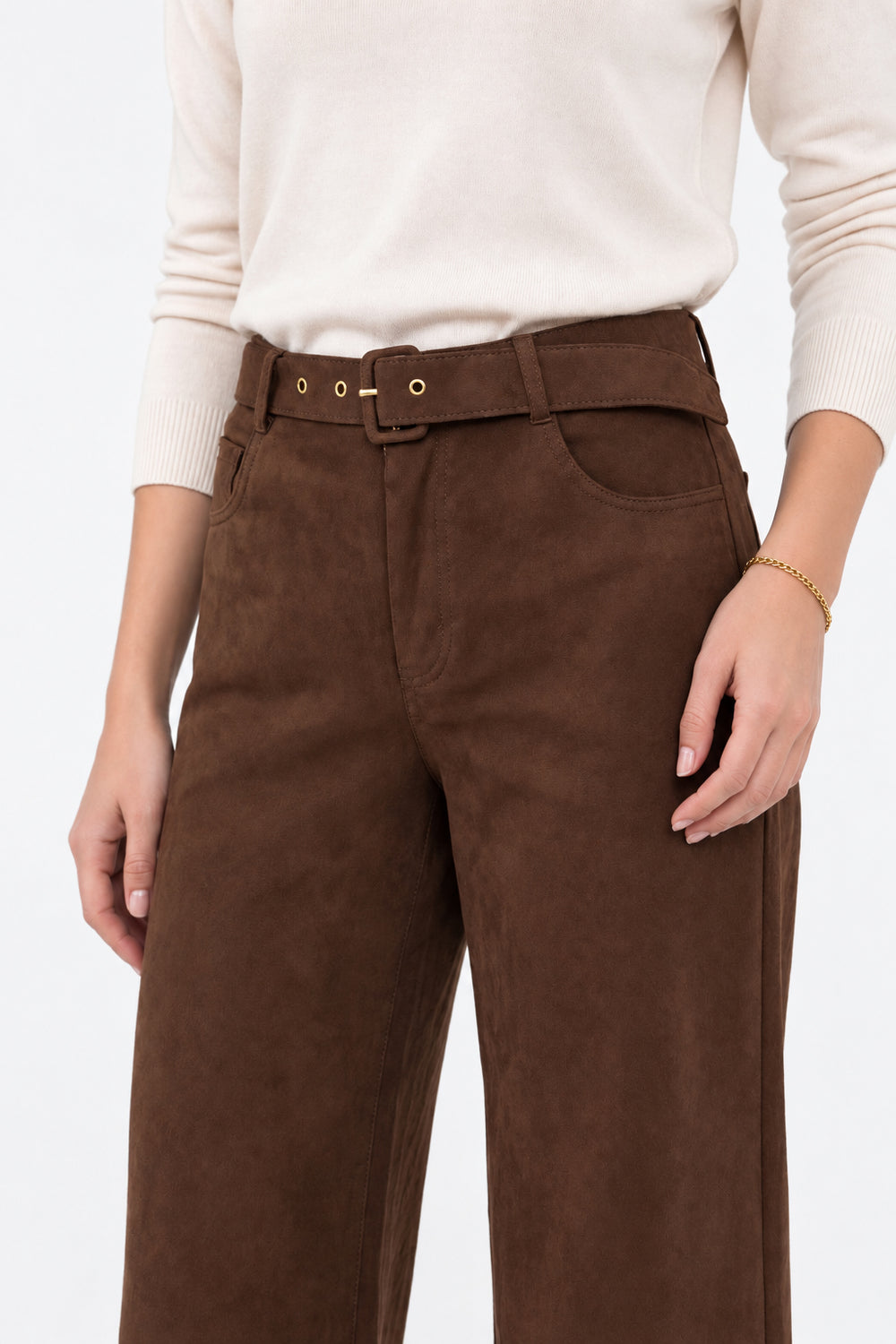 Kemerli Süet Pantolon Kahve
