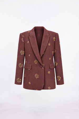 Boncuk İşlemeli Kaşe Blazer Ceket Bordo