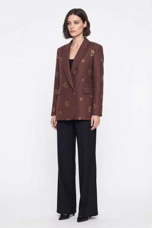 Boncuk İşlemeli Kaşe Blazer Ceket Bordo