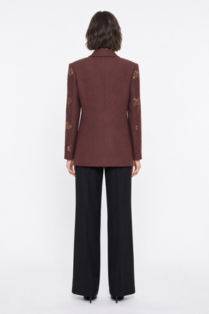 Boncuk İşlemeli Kaşe Blazer Ceket Bordo