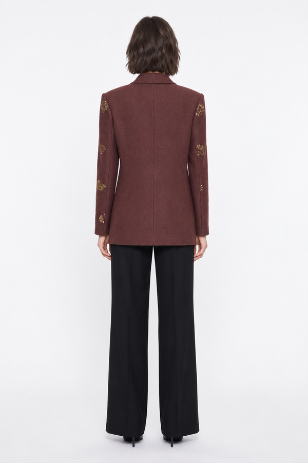 Boncuk İşlemeli Kaşe Blazer Ceket Bordo