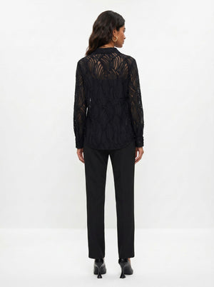 Shirt Collar Patterned Chiffon Shirt Black