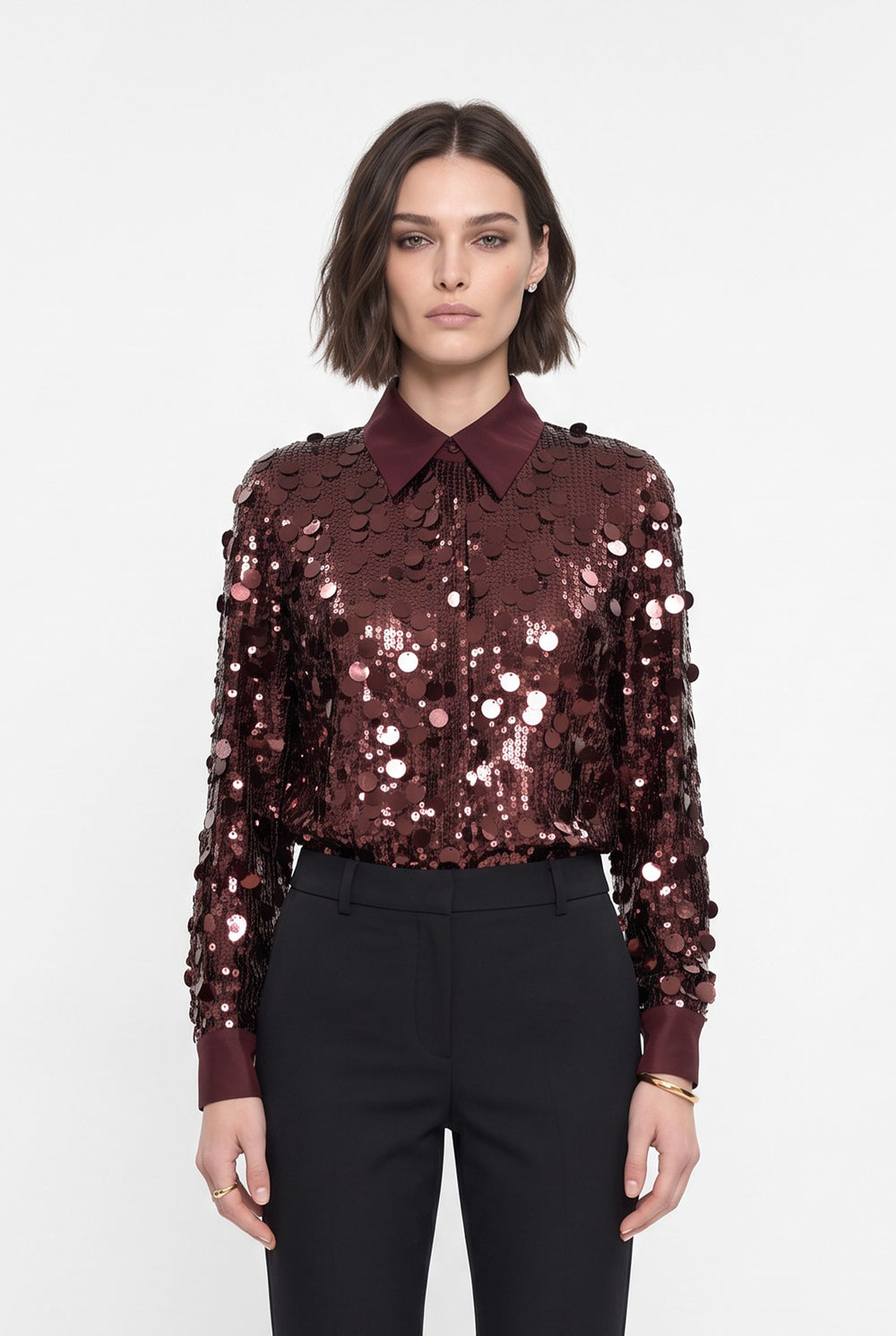 Embroidered Sequin Coffee Shirt