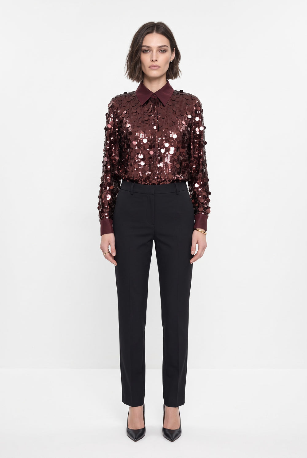 Embroidered Sequin Coffee Shirt