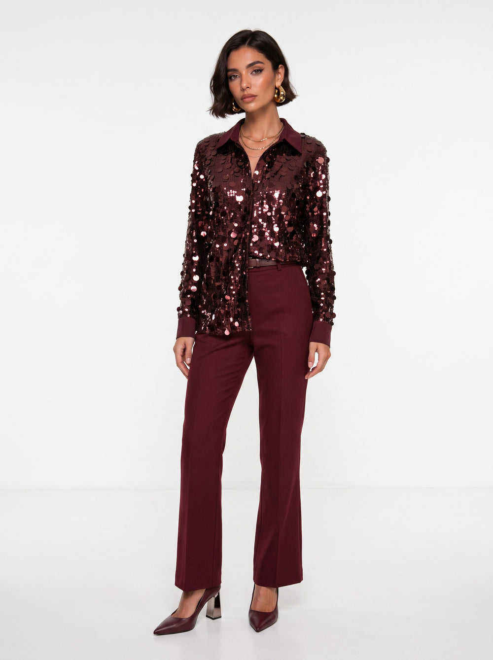Embroidered Sequin Coffee Shirt