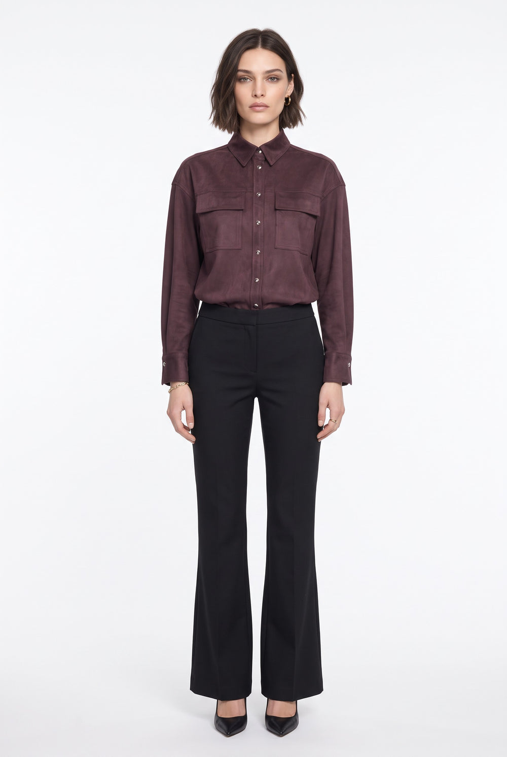 Double-Pocket Suede Shirt Burgundy