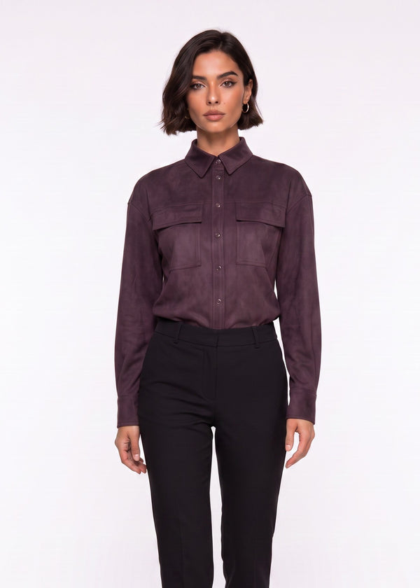 Double-Pocket Suede Shirt Burgundy