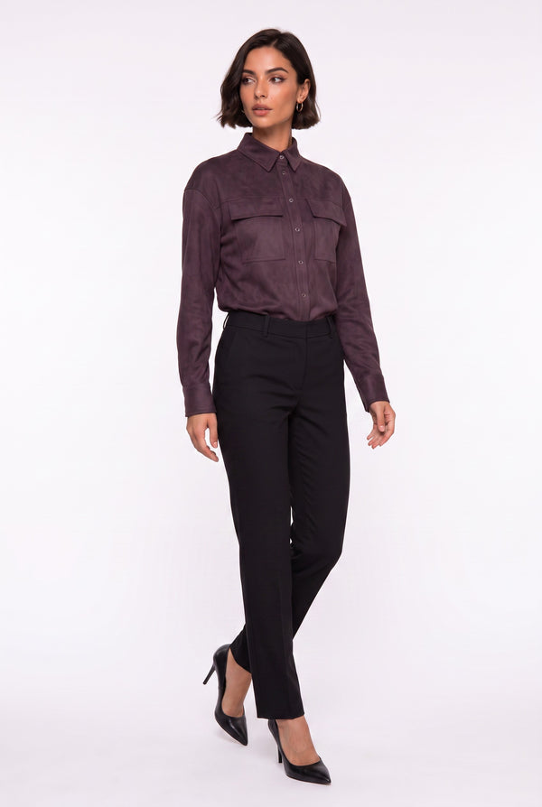 Double-Pocket Suede Shirt Burgundy