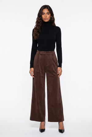 Pleated Velvet Wide-Leg Trousers Coffee