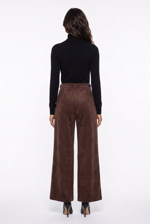 Pleated Velvet Wide-Leg Trousers Coffee