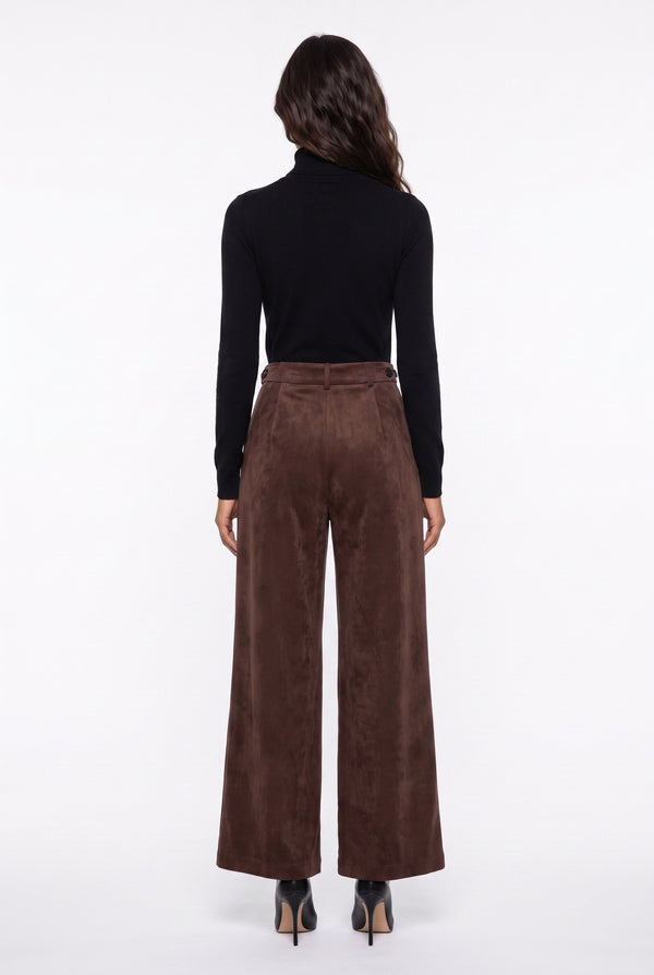 Pleated Velvet Wide-Leg Trousers Coffee