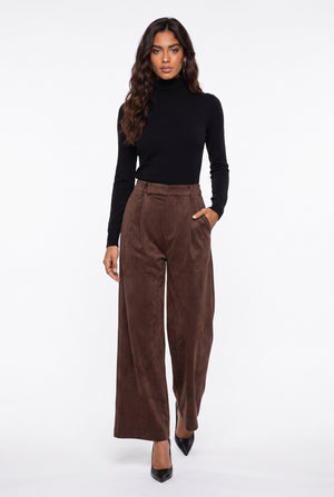 Pleated Velvet Wide-Leg Trousers Coffee